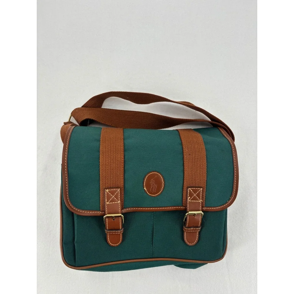 Polo Ralph Lauren Messenger Bag Unisex Medium Green‎ Canvas Crossbody Preppy
